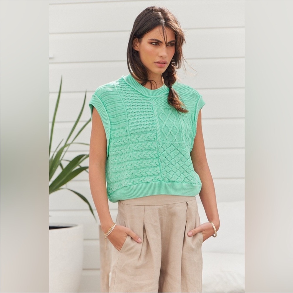 Free People Seafoam Cable Stitch Sleeveless Crew - Picture 2 of 5